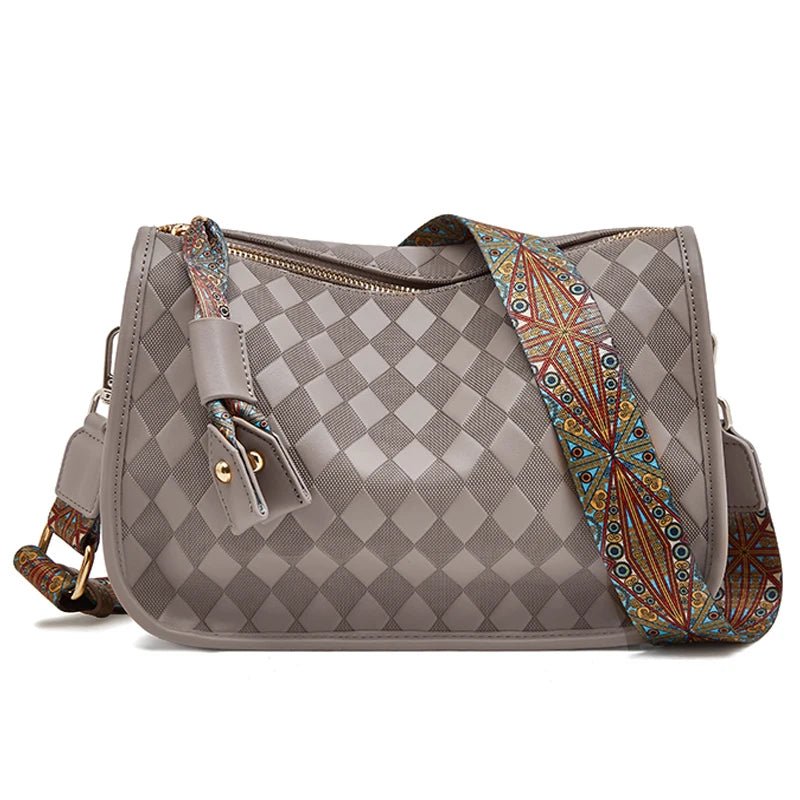 Bolsa Transversal com Estampa Geométrica e Alça Larga Preta BegeGramora | Luxury Ladies Clothing