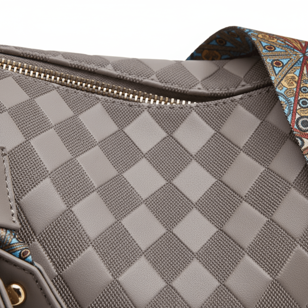 Bolsa Transversal com Estampa Geométrica e Alça Larga Preta BegeGramora | Luxury Ladies Clothing