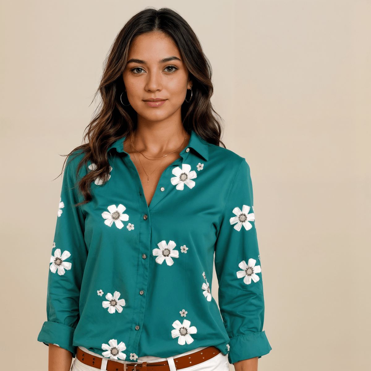 Camisa Feminina Floral de BotãoGramora | Luxury Ladies Clothing