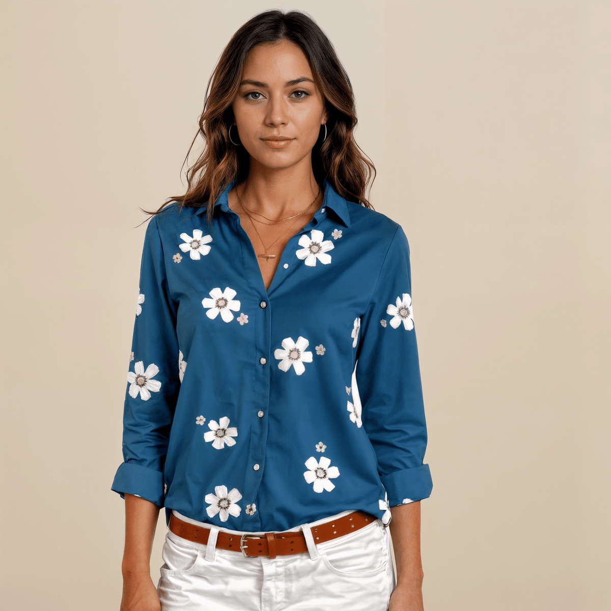 Camisa Feminina Floral de BotãoGramora | Luxury Ladies Clothing