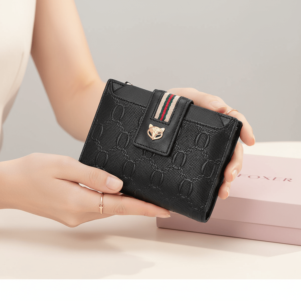 Carteira Feminina Compacta com Fecho Raposa e Zíper PretaGramora | Luxury Ladies Clothing