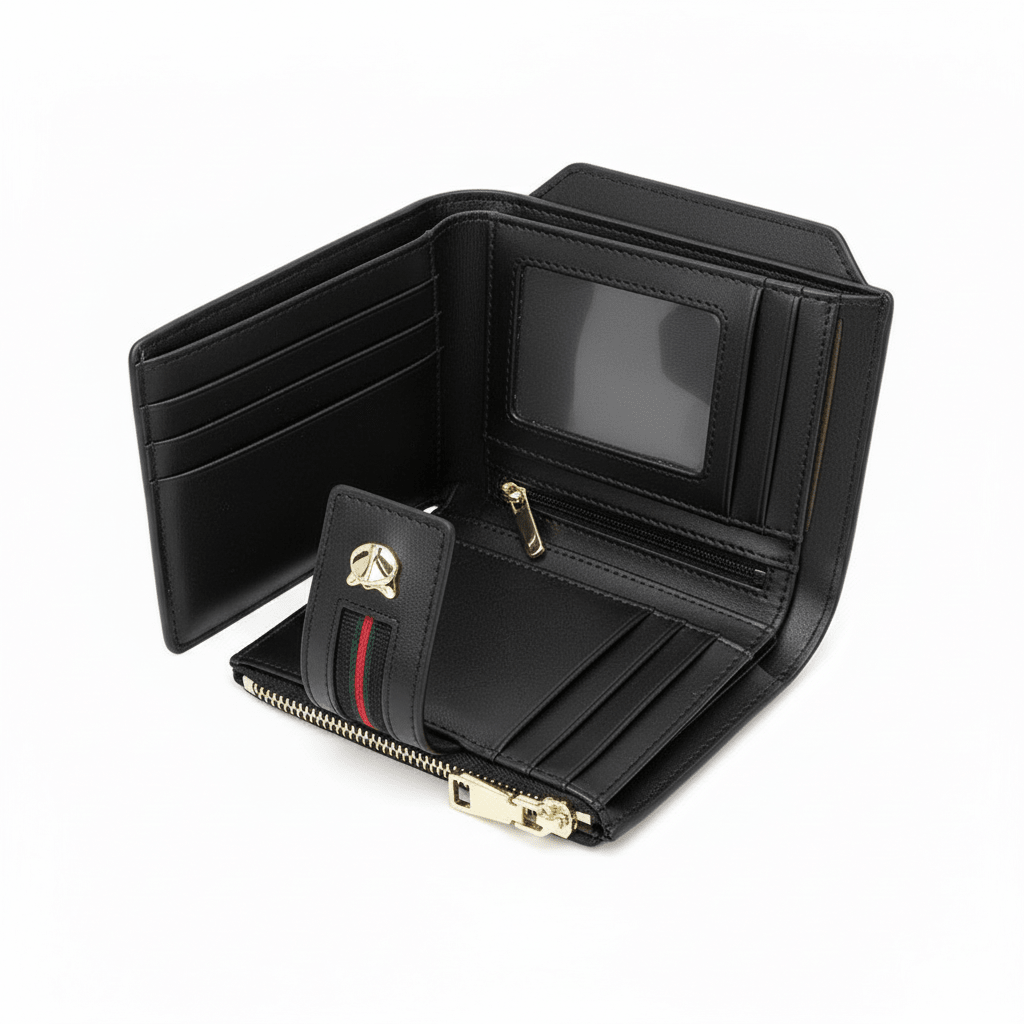 Carteira Feminina Compacta com Fecho Raposa e Zíper PretaGramora | Luxury Ladies Clothing