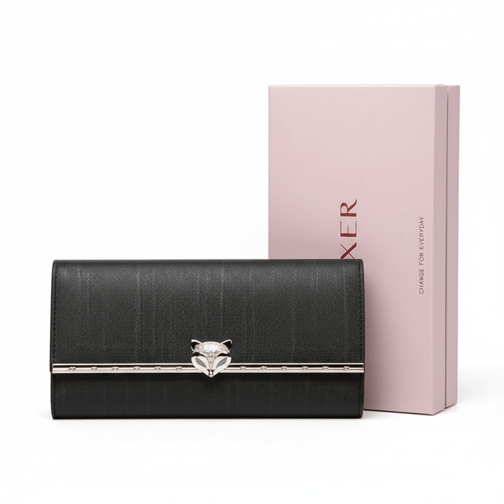 Carteira Feminina Longa em Couro com Fecho Metálico PretaGramora | Luxury Ladies Clothing