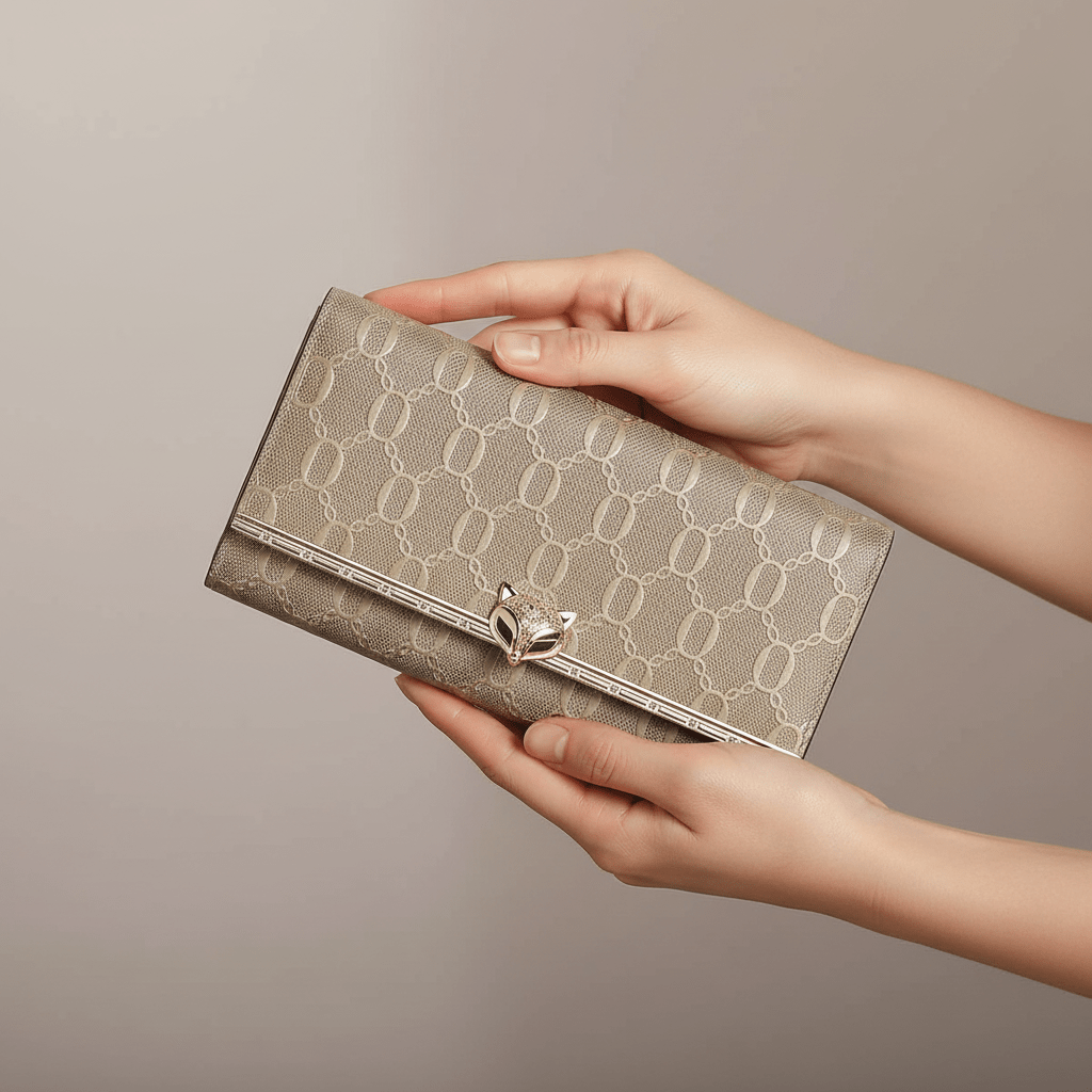 Carteira Feminina Longa Texturizada com Fecho Metálico BegeGramora | Luxury Ladies Clothing