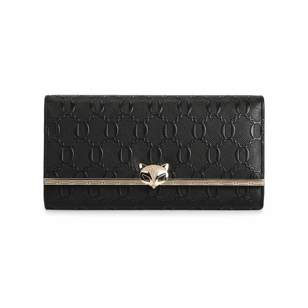 Carteira Feminina Longa Texturizada com Fecho Metálico PretaGramora | Luxury Ladies Clothing