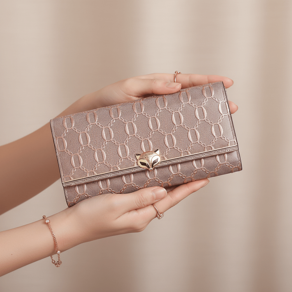 Carteira Feminina Longa Texturizada com Fecho Metálico RoseGramora | Luxury Ladies Clothing