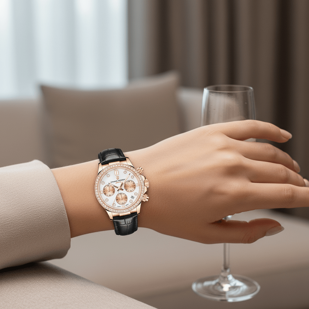 Relógio Pagani Design Feminino Cronógrafo com Safira e Cristais Gold BlackGramora | Luxury Ladies Clothing