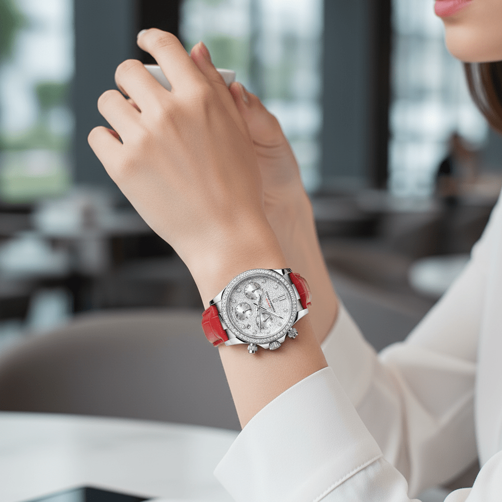 Relógio Pagani Design Feminino Cronógrafo com Safira e Cristais RedGramora | Luxury Ladies Clothing