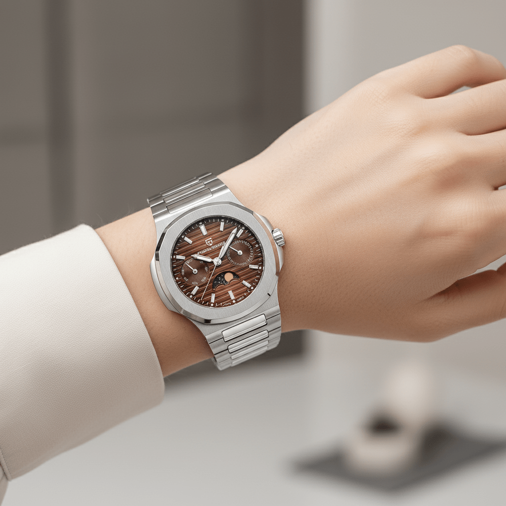 Relógio Pagani Design Feminino Fase da Lua e Safira Black BrownGramora | Luxury Ladies Clothing