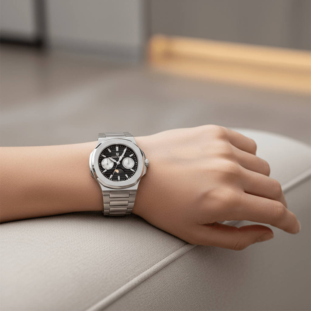 Relógio Pagani Design Feminino Fase da Lua e Safira BlackGramora | Luxury Ladies Clothing