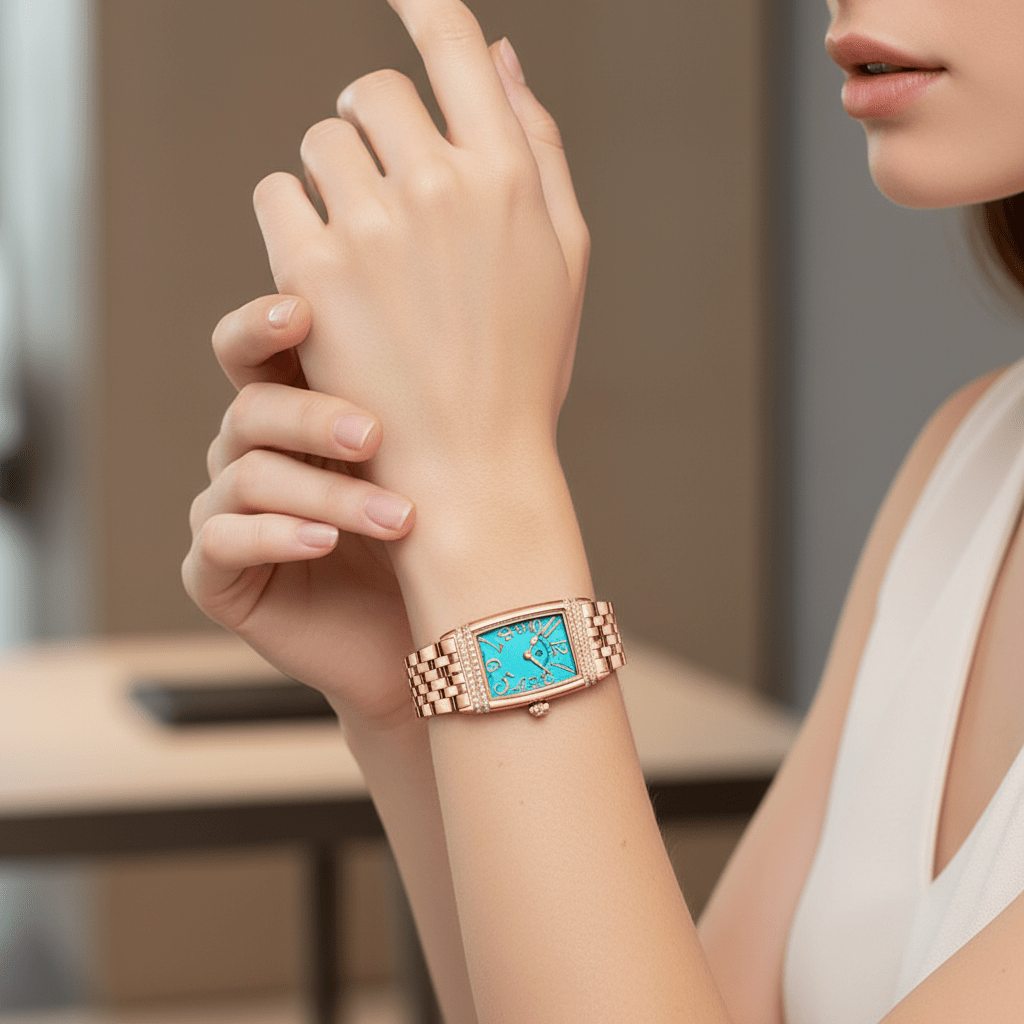 Relógio Pagani Design Feminino Retangular Safira e Cristais Gold BlueGramora | Luxury Ladies Clothing