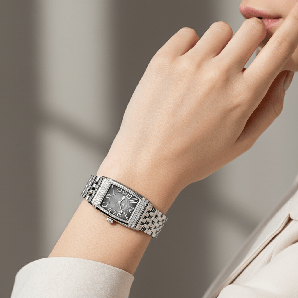 Relógio Pagani Design Feminino Retangular Safira e Cristais Silver BlackGramora | Luxury Ladies Clothing