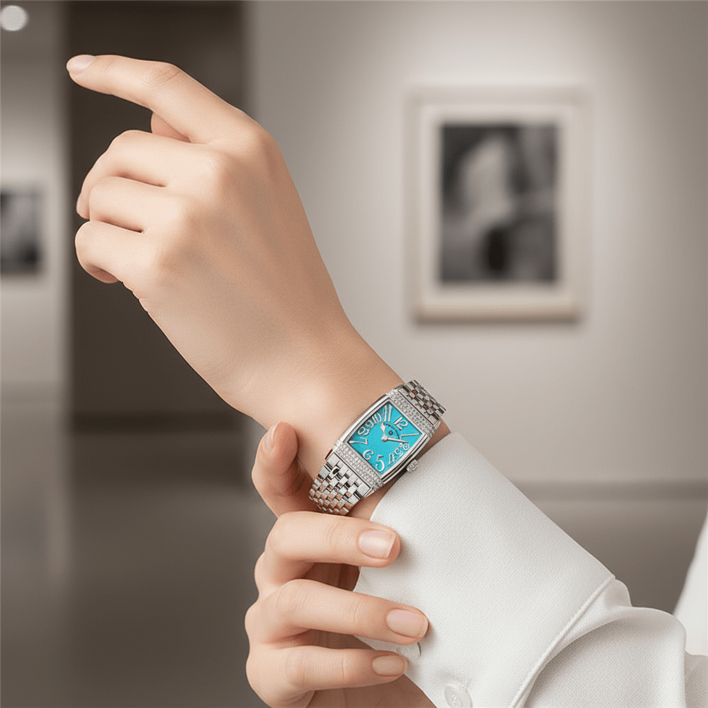 Relógio Pagani Design Feminino Retangular Safira e Cristais Silver BlueGramora | Luxury Ladies Clothing