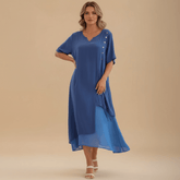 Vestido Feminino Midi em Camadas com Botões.Gramora | Luxury Ladies Clothing
