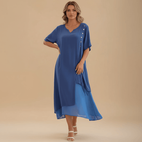 Vestido Feminino Midi em Camadas com Botões.Gramora | Luxury Ladies Clothing