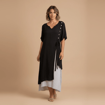 Vestido Feminino Midi em Camadas com Botões.Gramora | Luxury Ladies Clothing