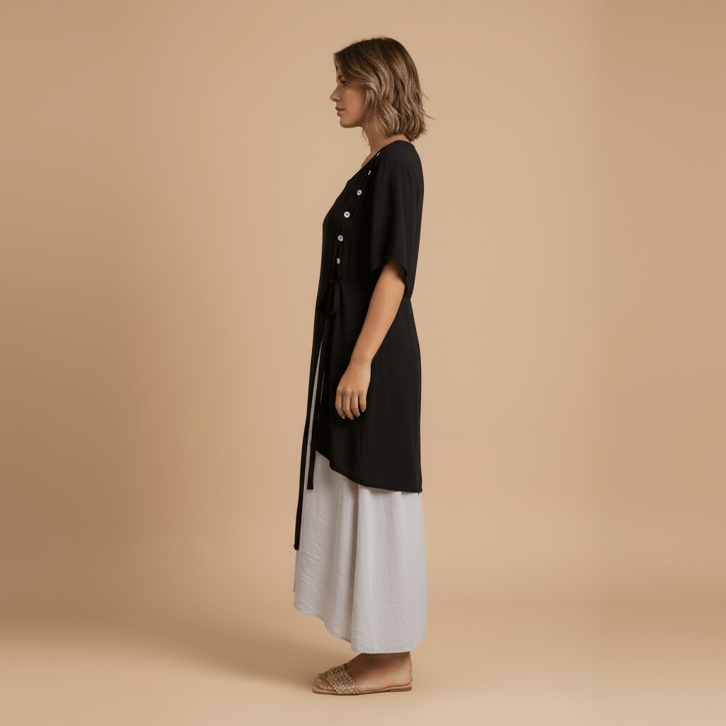Vestido Feminino Midi em Camadas com Botões.Gramora | Luxury Ladies Clothing