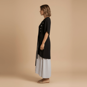 Vestido Feminino Midi em Camadas com Botões.Gramora | Luxury Ladies Clothing