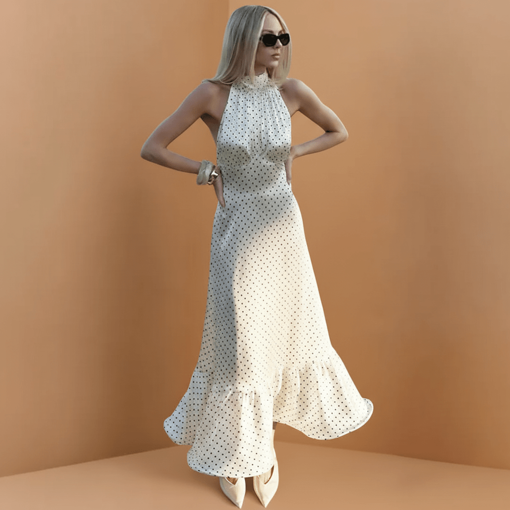 Vestido Midi Poá com Caimento LeveGramora | Luxury Ladies Clothing